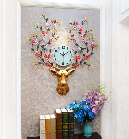 2019 new and hot  decorations modern living room household  black deer large size quartz wall clock wall decoration