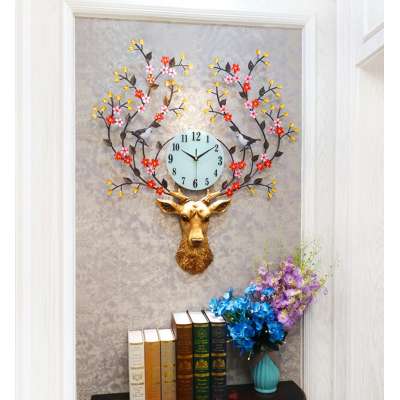 2019 new and hot  decorations modern living room household  black deer large size quartz wall clock wall decoration