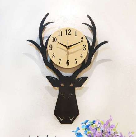 hot 2019 decorations modern living room household  black deer large size quartz wall clock wall decoration