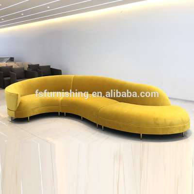 High end luxury contemporary golden velvet fabric couch customized Large sofa stainless steel legs for villa lobby use