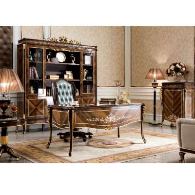 YB70-1 Luxury Executive Office Desk, Noble Italian Style Classic Reading Table/Chair/ Bookcase, Graceful Home Office Furniture