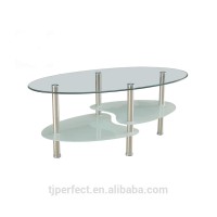 Modern living room tempered exotic home furniture industrial stainless steel mental oval glass coffee table