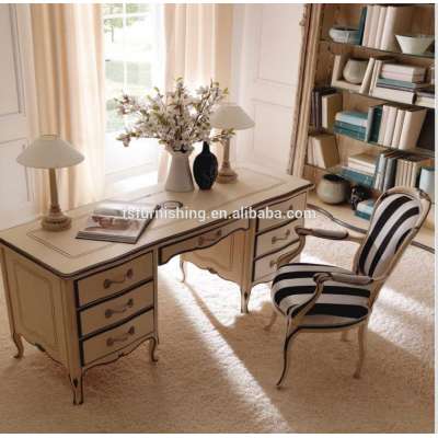 luxury home Master room office set furniture study room furniture white solid wood desk chaise bookcase set